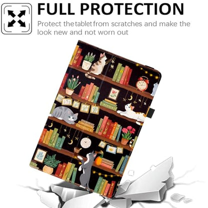 Universal 10 10.1 Inch Android Tablet Case,Slim Folding Stand Cover for All 9"-10.5" Touchscreen Tablet Case with Stylus Pen Holder,Bookshelf Cat - color: Bookshelf Cat