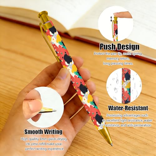 Ballpoint Pen 4Pcs Click Black Ink Metal Retractable 1.0 mm Medium Ballpoint Pens Quick Dry for Office School (Colorful Pattern) - color: Colorful Pattern