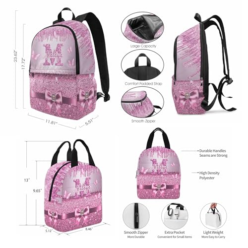 MyPupSocks Customize Girls Casual School Backpack for Kids, Personalized Shinning Glitter Monogram Schoolbag Shoulder Bag Custom Lunch Box Bag Travel Daypack for Students Boys Girls Back School Gifts - color: Multi 04