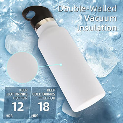 Volhoply 17oz Kids Insulated Water Bottle,Stainless Steel Water Bottles with Straw Lid,Reusable Metal Cups Water Bottle,Double Wall Vacuum Sports Water Flask Keep Hot & Cold for School (White,1 Set) - color: White