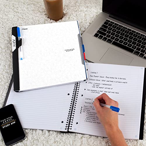 Five Star Advance Spiral Notebook + Study App, 3 Subject, College Ruled Paper, 8-1/2" x 11", 150 Sheets, Spiral Guard, Movable Tabbed Dividers, White (73142) - color: White, size: Pack of 1