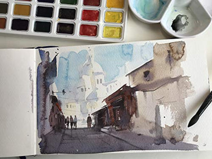Watercolor Journal Sketchbook, 140 LB, 300 GSM, Cotton Paper, Cold Press | 3.5x5.5", 24 Sheets, 48 Pages, tumuarta Acid Free Watercolor Paper Sketch books For Use As Mixed Media Pad On The Go - color: Brown