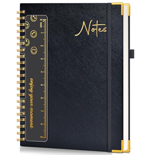Hardcover Spiral Notebook Journal 8.5” x 11”, A4 Large Leather Notebooks for Women Men, Lined College Ruled Notebook, 100 GSM Paper, Spiral Bound Journals for Work School Note Taking Business, Black - color: Black, size: Lined
