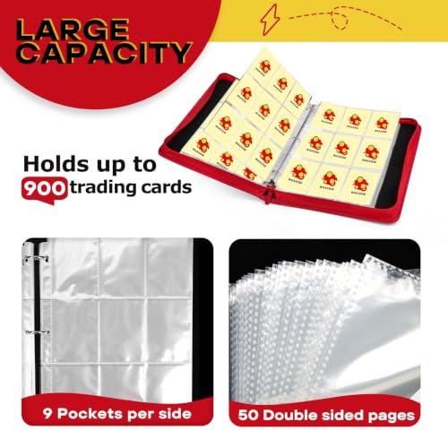 9-Pocket Trading Card Binder, PU Leather Zip Card Binder Album Holds 900 Cards for TCG, Sports Cards, Collectible Cards（CARTOON） - color: Cartoon2
