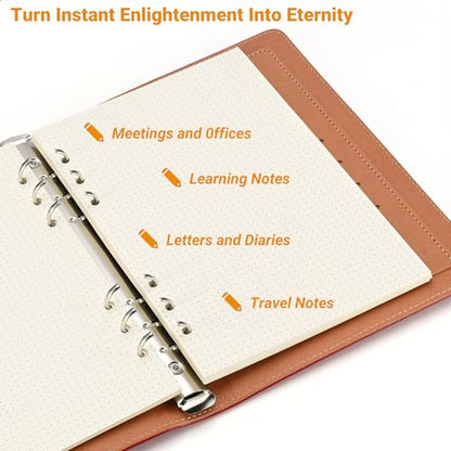 Beige A5 6-Hole Dot-Ruled Refill Paper(Pre-Punched) Fits A5 6-Ring Binder, 100GSM Thick No Bleed-through Sheets, Double Sided Writing for Fountain Pen & Gel Pen - size: Dot-A5