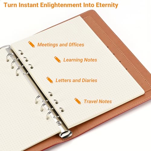Beige A5 6-Hole Dot-Ruled Refill Paper(Pre-Punched) Fits A5 6-Ring Binder, 100GSM Thick No Bleed-through Sheets, Double Sided Writing for Fountain Pen & Gel Pen (2 Pack) - size: Dot-A5-2