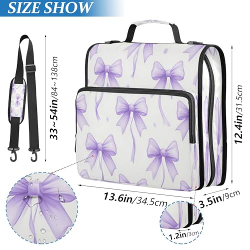Caikeny 3 Ring Zipper Binder Cute Bowknot Lavender Purple Bow 1.5 inch Binders Bag Coquette Expanding File Pockets with Shoulder Strap and Handle - color: Multicolored 1z83.19