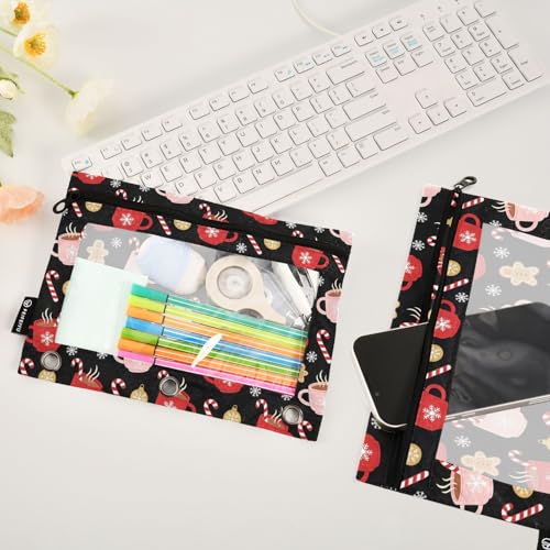 Christmas Snowflakes Pencil Pouches for 3 Ring Binder, Zipper Binder Pencil Case, 2 Pack Clear Window Case Bag for Office Organizers - color: Christmas Snowflakes