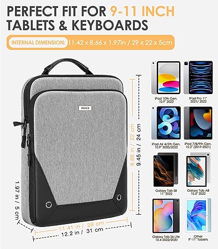 MoKo 9-11 Inch Tablet Sleeve Bag 360° Protetive Carrying Case Compatible with iPad 10th 10.9, iPad Air 5/4th 10.9, iPad 9/8th 10.2, iPad Pro 11, Tab S8/S9 11, with Handle and Shoulder Strap, Gray - color: Gray