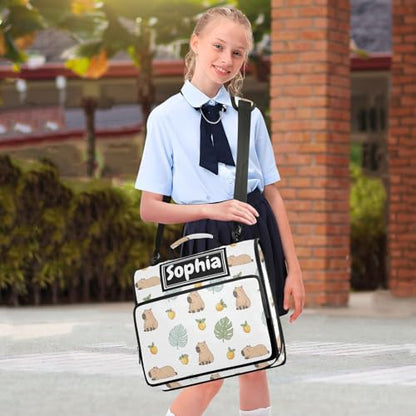 Capybara Cute Print Custom Zipper Binder Bag 3 Ring with Shoulder Strap & Handle Personalized Binder Bag Expandable File Folder for School - color: Multi-capybara Fruits White