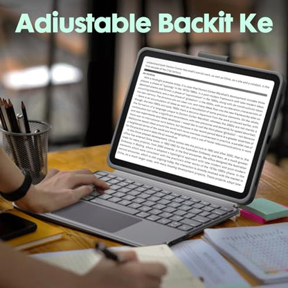 Keyboard Case for iPad 10th Generation,Bluetooth Wireless Detachable Magnetic Stand Rechargeable Keyboard with Folio Slim Compact Removable Cover with Trackpad, Backlit Keys,Wireless Keyboard - color: Grey