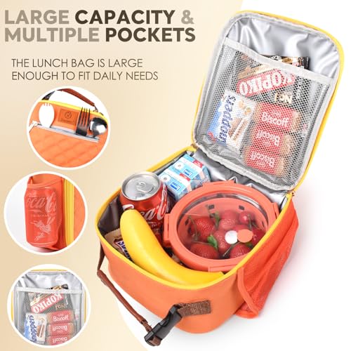 Genteen Kids Lunch Box Insulated Soft Mini Cooler with Bottle Holder, Lightweight Reusable Easy-Clean Lunch bag for Girls, Boys Back to School-Orange - color: Orange