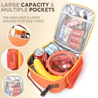 Genteen Kids Lunch Box Insulated Soft Mini Cooler with Bottle Holder, Lightweight Reusable Easy-Clean Lunch bag for Girls, Boys Back to School-Orange - color: Orange