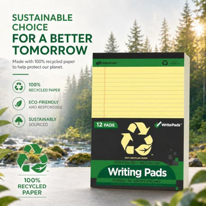 KAISA Legal Note pads 8.5 x 11，12pads 600 Sheets note pads office supplies Recycled Paper 8.5 x 11 Wide Ruled 50 sheets Premium Thick Paper Hard Back Notepads 8-1/2"x 11-3/4" Writing Tablet Canary For Office Supplies (Pack of 12) - color: Canary 12pad, si
