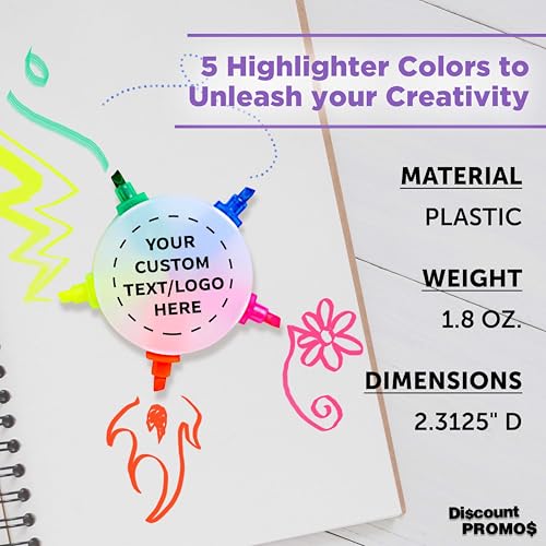 DISCOUNT PROMOS Custom Highlighters Set of 10/50/100, Personalized Bulk Pack Durable Chisel Tip Textbook Highlighters Handy and Easy to Store - Flower - color: White - Flower