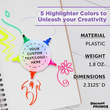 DISCOUNT PROMOS Custom Highlighters Set of 10/50/100, Personalized Bulk Pack Durable Chisel Tip Textbook Highlighters Handy and Easy to Store - Flower - color: White - Flower