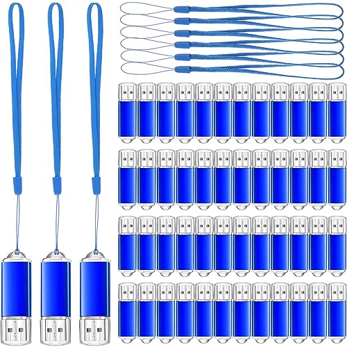 Hoteam 50 Pack USB 2.0 Flash Drives Bulk Blue Portable Thumb Drive with Hat USB Sticks Bulk with 50 Pcs Lanyards for Data Storage File Sharing Commercial Gift(4GB) - size: 4 GB