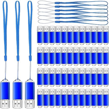 Hoteam 50 Pack USB 2.0 Flash Drives Bulk Blue Portable Thumb Drive with Hat USB Sticks Bulk with 50 Pcs Lanyards for Data Storage File Sharing Commercial Gift(4GB) - size: 4 GB