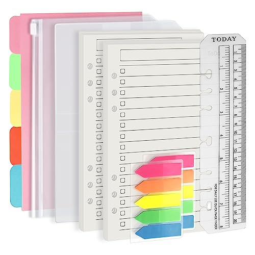 Harphia A5 6 Holes Binder Refill Value Set, 90sheets to do list loose leaf paper with sticker and divider, todo planner insert with binder pocket for A5 binder 6 holes refillable notebook,005da5todo - color: Todo Paper Set, size: A5