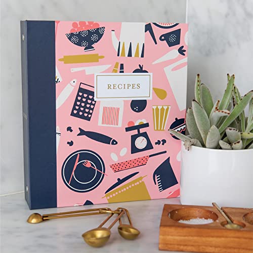 Jot & Mark 8.5" x 9.5" 3 Ring Recipe Binder with 50 Matching 4x6 inch Recipe Cards, 25 Top & Bottom Binder Sleeve Sheet Protector, 5 Full-Page Undivided Sleeves, 6 Sturdy Divider Tabs, Mise En Place | 50 Recipe Cards + 25 Sleeve Protectors + 5 Full-Page S
