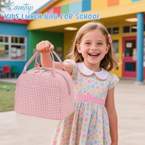 CAMTOP Lunch Box Kids Insulated Lunch Bag Large Reusable Leakproof Cooler Lunch Bags for Boys Girls School Travel Picnic (Pink and White Checkered) - color: Pink and White Checkered