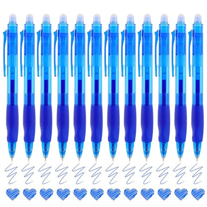 USUAL Retractable Erasable Pens 12 Blue Erasable Gel Pen 0.5mm Erasable Gel Pens Black Make Mistakes Disappear Smooth Writing Pen Office Back-to-School Supplies (Blue) - color: 12 Blue