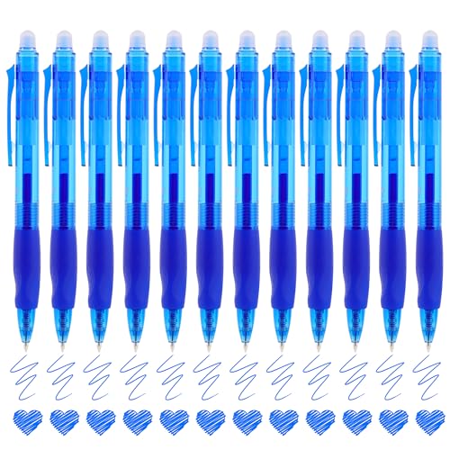 USUAL Retractable Erasable Pens 12 Blue Erasable Gel Pen 0.5mm Erasable Gel Pens Black Make Mistakes Disappear Smooth Writing Pen Office Back-to-School Supplies (Blue) - color: 12 Blue