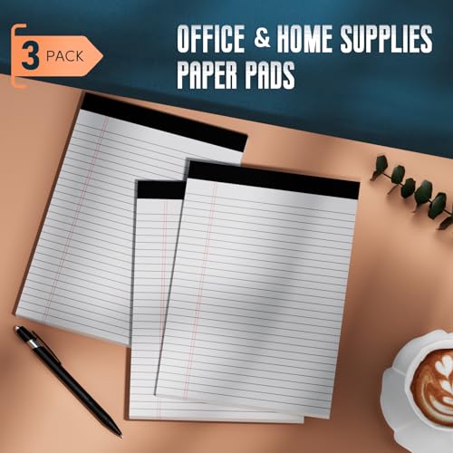 3 Pack White Legal Pads 8.5 x 11 Note Pads, Wide Ruled Notepads, Micro Perforated Lined Note Writing Pads 30 Sheets per Notepad Double-Side Printed Legal Note Pad 8.5x11'' for Home, Office, School - color: White
