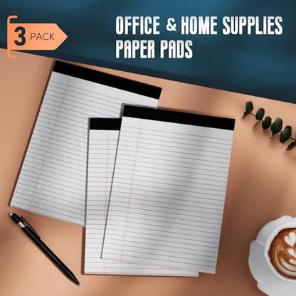 3 Pack White Legal Pads 8.5 x 11 Note Pads, Wide Ruled Notepads, Micro Perforated Lined Note Writing Pads 30 Sheets per Notepad Double-Side Printed Legal Note Pad 8.5x11'' for Home, Office, School - color: White