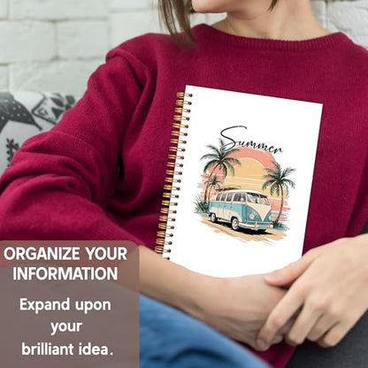 KAOWT Tropical Summer Beach Notebook Journal, Coastal Beachy Notebooks for Note Taking, Gifts for Beach Lovers, Ocean Journal, Retro Sunset Surf Bus Hardcover Spiral Notebook 5.5x8.3in - color: Summer notbook-bus