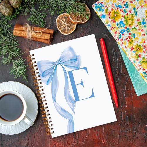 JXREQ Coquette Blue Bow Personalized Notebook, Initial Letter E Monogram Journal, Preppy Girly Ribbon Bow Journal, Monogrammed Gifts for Women, Aesthetic Spiral Notebook 5.5x8.3 - color: E Blue