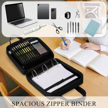 Upgraded Zipper Binder | 3-Inch & 2-Inch O-Rings, 600 Sheet Capacity Trapper Keeper with 13 Inch Laptop Sleeve & Water Bottle Holder, Binder Bag with Multi-Pockets & Shoulder Strap (Black) - color: Black