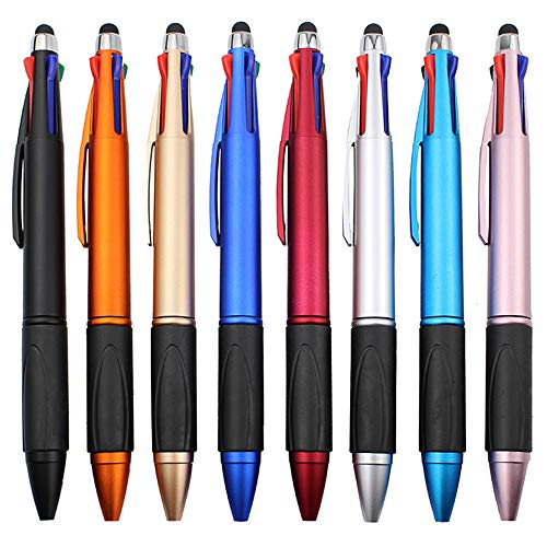 MiSiBao Stylus Pen for Touch Screen 4 Color in One Multi-Colored Ballpoint Pens Black Medium Point for iPad (1.0mm), 8-Pack - color: 8-count Stylus