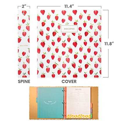 Jot & Mark 8.5"" x 11"" 3 Ring Recipe Binder with Spill-Proof Clear Binder | 50 Recipe Cards + 25 Sleeve Protectors + 5 Full-Page Sleeves + 6 Divider Tabs | 8.5x11 3-Ring - color: Strawberry Wilds, size: 8.5" x 11"