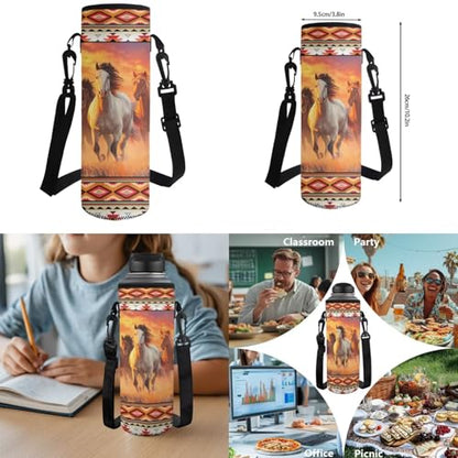 Horse 4-Piece Kids Backpack Set, 17inch School Bag with Lunch Box, Pencil Case & Water Bottle Holder for Elementary School Girls and Bys Daily School Use - color: Sunset Horse Print