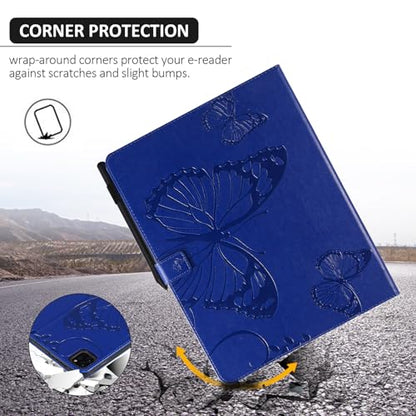Dteck Wallet Case for iPad Air 13 Inch M2 2024 & iPad Pro 12.9 2022/2021/2020/2018 with Pencil Holder,Embossed Butterfly Auto Sleep/Wake PU Leather Smart Stand Girls Cute Folio Pocket Cover,Blue - color: 10 Blue