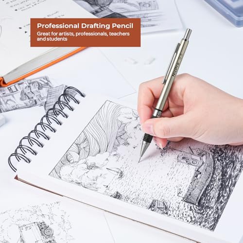 Nicpro 0.5 mm Art Mechanical Pencils Set in Case, 6 PCS Metal Drafting Pencil Lead Pencil 0.5mm with 6 Tube HB Lead Refills, 3 Erasers, 18 PCS Eraser Refills for Artist Writing, Drawing, Sketching - style: 6 Pack (0.5mm)