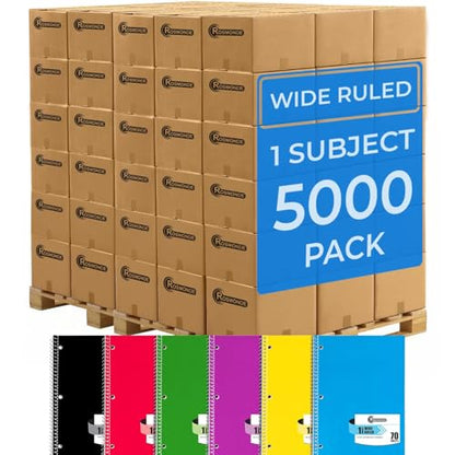 Rosmonde 5000 Packs (Pallet) 1 Subject Notebooks, Spiral Notebook Bulk, Wide Ruled, 70 Sheets (140 pages), 8 x 10-1/2", Bulk Spiral Notebooks for School Districts & Office, 4-7 Days Transit - size: 5000 Pack | District Pallet
