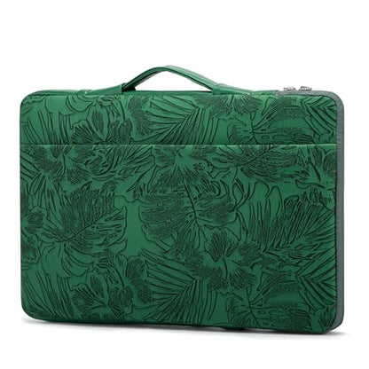Kinmac Embossed PU Leather 360° Heavy Duty Protective Laptop Sleeve with Poacket (Green Leaves, 12.5 inch-13.6 inch) - color: Green Leaves, size: 12.5 inch-13.6 inch