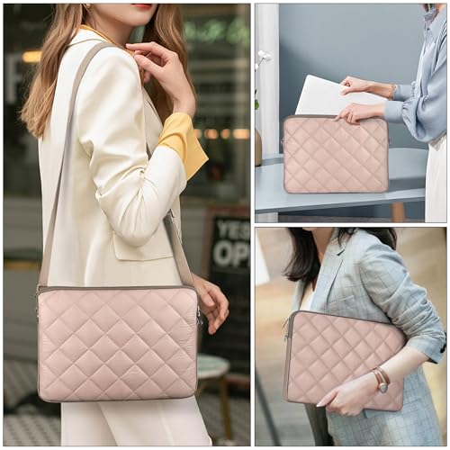 Puffy Quilted Laptop Sleeve with a Removable Shoulder Strap Compatible with MacBook Air 13 inch M2 A2681 M1 A2337 A2179 A1932 2023-2018/Pro 13 M2 M1 A2338 A2251 A2289 A2159 A1989 A1706 A1708 - color: Sleeve - Khaki, size: 13 inch