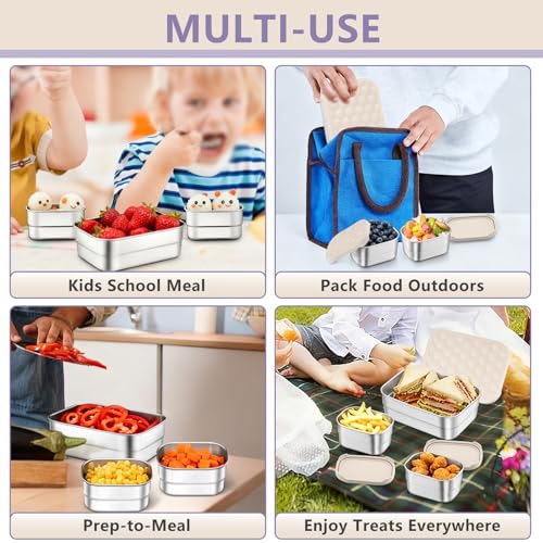 TeamFar Stainless Steel Lunch Box, Food Snack Storage Bento Containers with Silicone Lids for Kids Adults to School Work, Kids Friendly & Dishwasher Safe, Leak-Proof & Easy Open, 25OZ + 8OZ*2 (Khaki) - color: Khaki