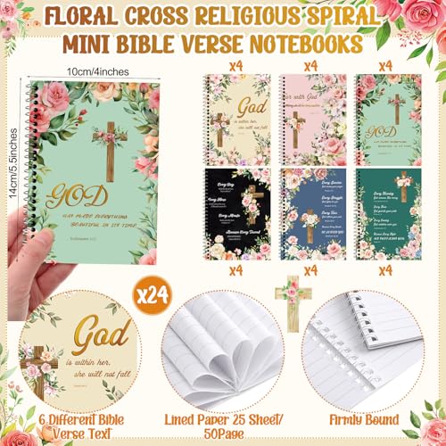 24 Sets Christian Notepads Bible Pens Sets Bulk - Classroom Office Church Religious Gifts - Spiral Thickened Bible Verse Notepad Pens for School Teacher Coworker (Floral Cross) - style: Floral Cross
