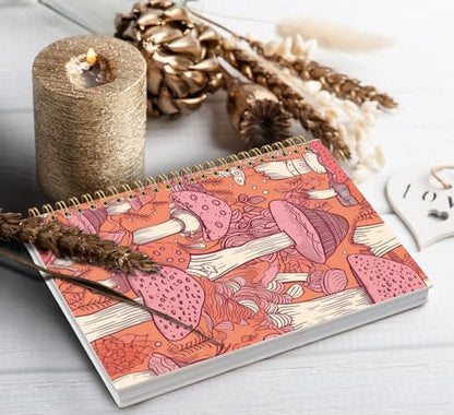 Trendy Preppy Pink Mushroom Spiral Notebook Journal,Mushroom Notebook Journal for Teen Girls Student Teacher,College Ruled Hardcover Notebook Journals for Office Desk Accessories - color: Pink