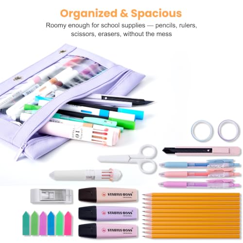 3 Ring Binder Pencil Pouch, Durable Pencil Case for School Supplies, Classroom Must Haves, 3-Hole Design Fits Binders, Zipper Closure, Ideal for Students/Back to School Purple - color: Purple