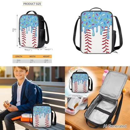 Blue Ice Cream Drip Backpack 4 Piece 17in Baseball Drip Backpack Insulated Lunch Box Pencil Bag with Independent Water Bottle Pocket Simple Elegant School Use - color: Blue