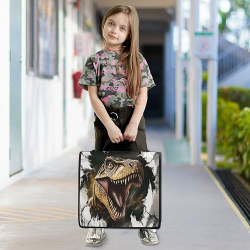 3 Ring Zipper Binder Dinosaur Binder Organizer Portfolio with File and Shoulder Strap & Handle Large Capacity File Folder - color: Dinosaur