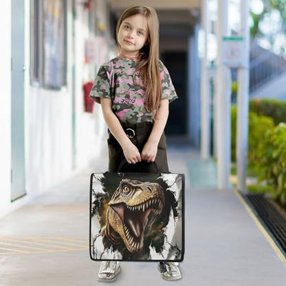 3 Ring Zipper Binder Dinosaur Binder Organizer Portfolio with File and Shoulder Strap & Handle Large Capacity File Folder - color: Dinosaur