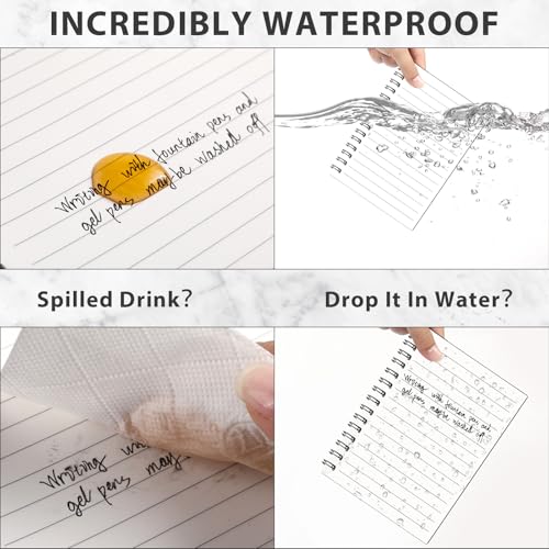 Weatherproof Spiral Notebook 4" x 6" Small Pocket Notepad with Stone Paper Waterproof Spiral Note Pad with Lined Pages Pocket Size Notebook for Outdoor Office College Classroom Travel