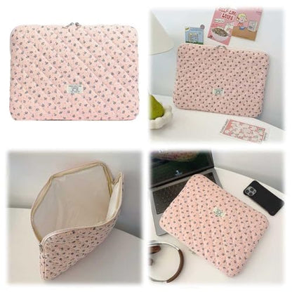 Cute Laptop Sleeve 13-15 inch Laptop Case Aesthetic Quilted Laptop Sleeve Computer Bag with Flower Printing for MacBook (A-Pink, 15inch) - color: A-pink, size: 15inch