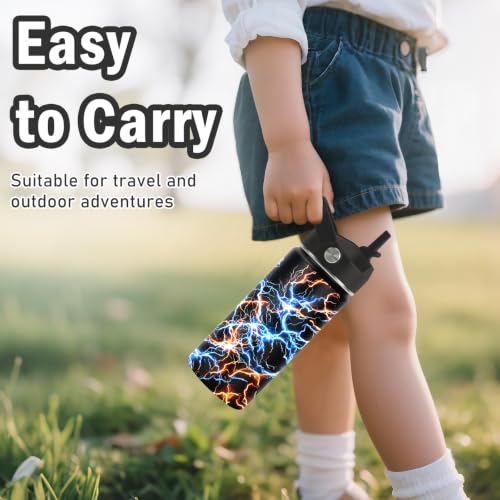 Hiboss Lightning Water Bottle for Boys, 16oz Kids Stainless Steel Insulated Water Bottle with Straw Lid, Lightning Cup Tumbler Gifts for School, Sport, Travel - color: Lightning